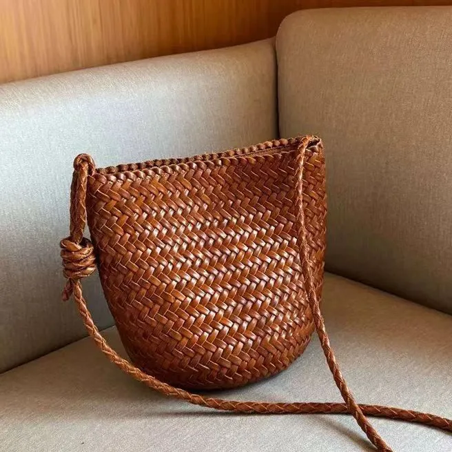 Women Fashion Casual Solid Color Handmade Woven Straw Vacation Crossbody Bags