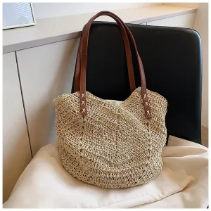 Women Casual Summer Woven Large Capacity Vacation Straw Shoulder Bags