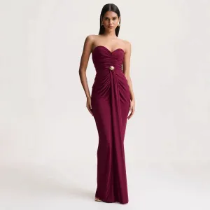Women'S Fashion Sexy Elegant Spring Solid Color Sleeveless Pleated Slim-Fit Strapless Dress