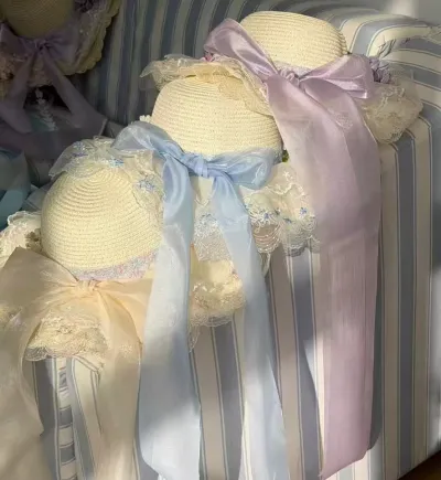 Women Elegant Forest Lace Bowknot Sunshade Vacation Straw Hat