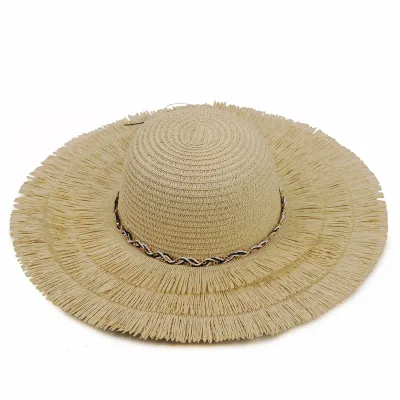 Women Fashion Casual Solid Color Big Brim Hand-Woven Straw Sun Hat