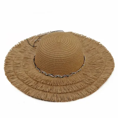 Women Fashion Casual Solid Color Big Brim Hand-Woven Straw Sun Hat