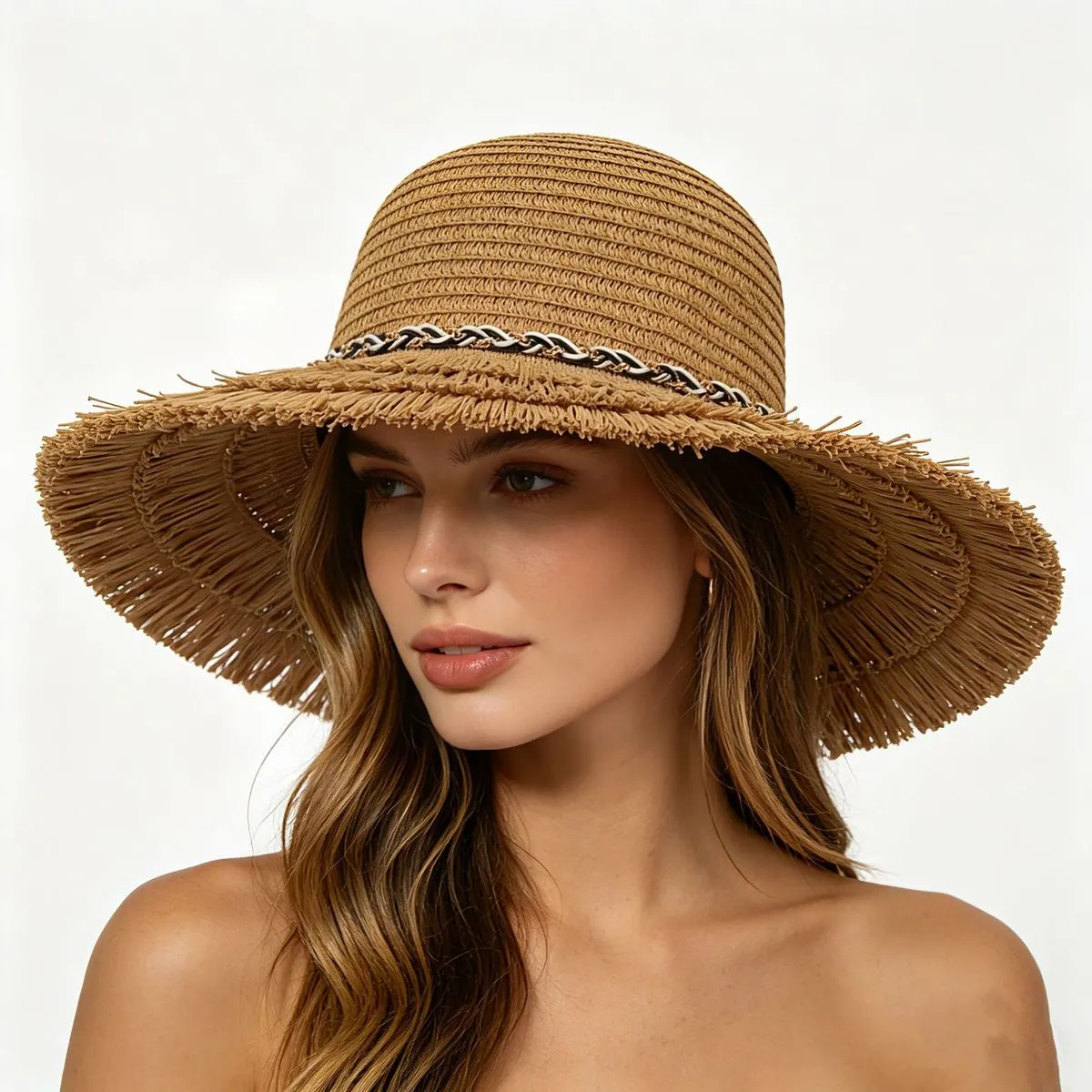 Women Fashion Casual Solid Color Big Brim Hand-Woven Straw Sun Hat