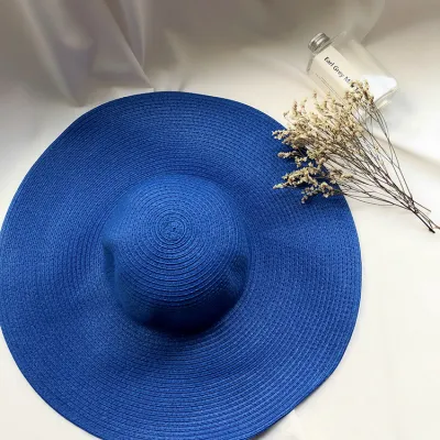 Women Fashion Casual Summer Solid Color Wide Brim Straw Hats Sunscreen Vacation