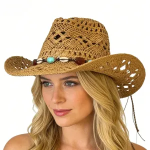 Women's Fashion Casual Hollow-Out Sunscreen Cowboy Straw Hat