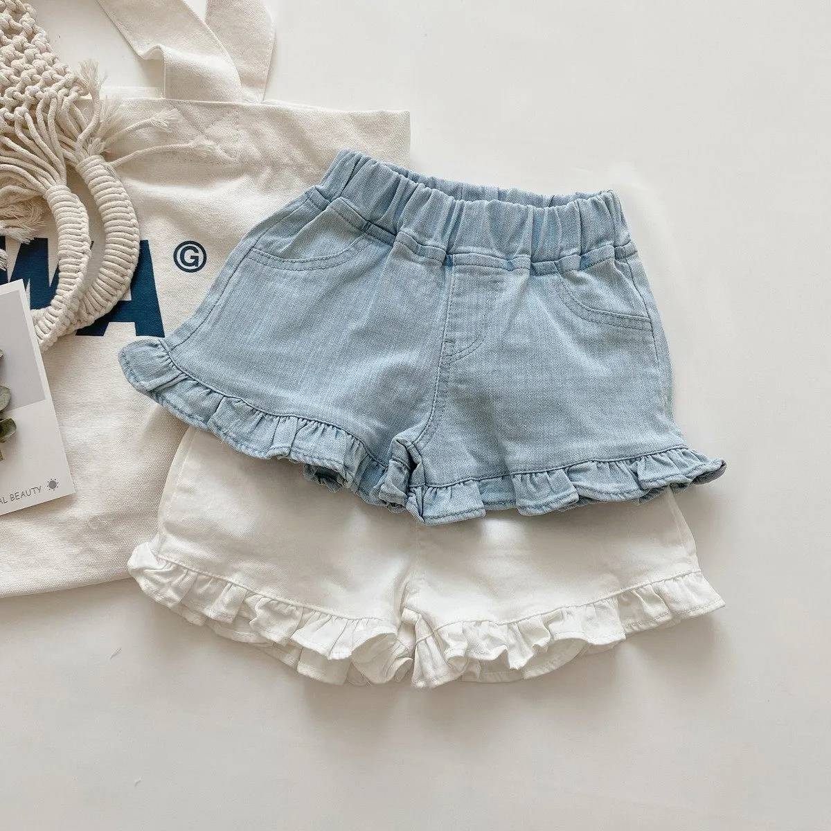 Kids Girls Fashion Casual Solid Color Soft Ear-Edged Loose Shorts