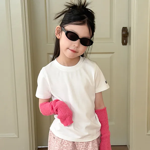 Kids Girls Summer Basic Solid Color Short Sleeve Round Neck T-Shirt