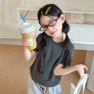 Kids Girls Summer Basic Solid Color Short Sleeve Round Neck T-Shirt