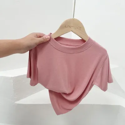 Kids Boys and Girls Fashion Casual Summer Solid Color Short Sleeve Viscose T-Shirt