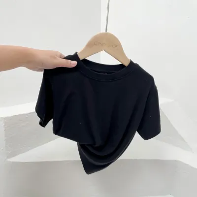 Kids Boys and Girls Fashion Casual Summer Solid Color Short Sleeve Viscose T-Shirt