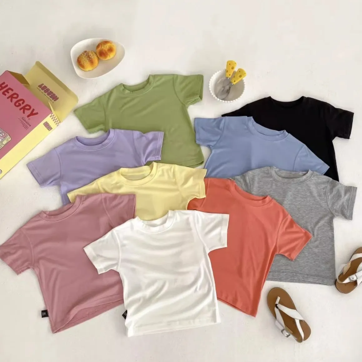 Kids Boys and Girls Fashion Casual Summer Solid Color Short Sleeve Viscose T-Shirt