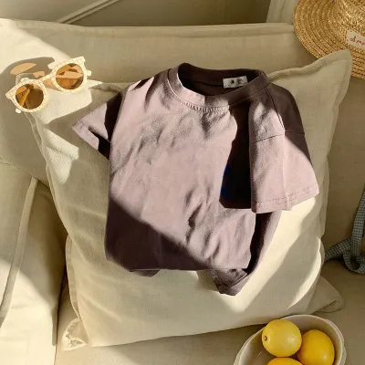 Kids Boys And Girls Fashion Casual Simple Summer Solid Color Short-Sleeve Cotton T-Shirt