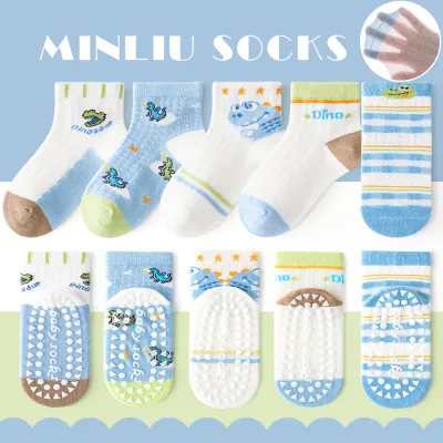 Kids Girls Cartoon Printed Thin Non-Slip Floor Socks 5pair/Set