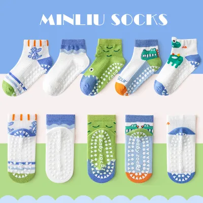 Kids Girls Cartoon Printed Thin Non-Slip Floor Socks 5pair/Set