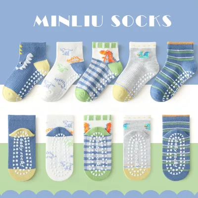 Kids Girls Cartoon Printed Thin Non-Slip Floor Socks 5pair/Set