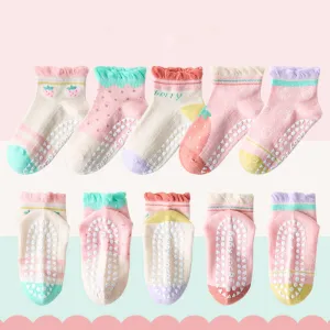 Kids Girls Cartoon Printed Thin Non-Slip Floor Socks 5pair/Set