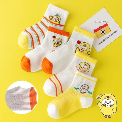 Kids Baby Boys Girls Fashion Casual Cartoon Spring Summer Lightweight Mid-Calf Socks 5pair/Set