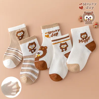 Kids Baby Boys Girls Fashion Casual Cartoon Spring Summer Lightweight Mid-Calf Socks 5pair/Set