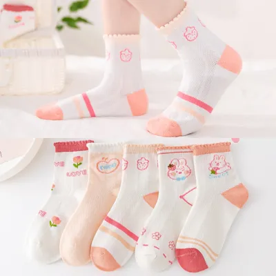 Kids Baby Boys Girls Fashion Casual Cartoon Spring Summer Lightweight Mid-Calf Socks 5pair/Set