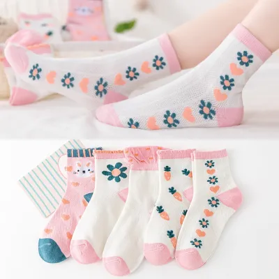 Kids Baby Boys Girls Fashion Casual Cartoon Spring Summer Lightweight Mid-Calf Socks 5pair/Set