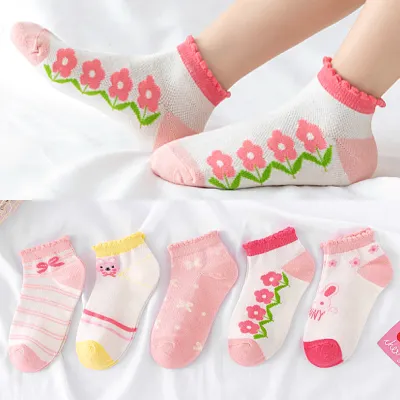 Kids Baby Boys Girls Fashion Casual Cartoon Spring Summer Lightweight Mid-Calf Socks 5pair/Set