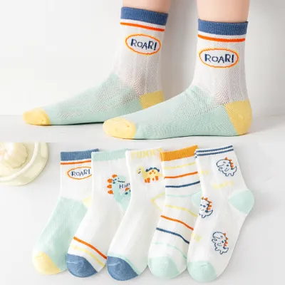 Kids Baby Boys Girls Fashion Casual Cartoon Spring Summer Lightweight Mid-Calf Socks 5pair/Set