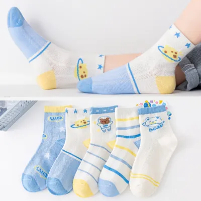 Kids Baby Boys Girls Fashion Casual Cartoon Spring Summer Lightweight Mid-Calf Socks 5pair/Set