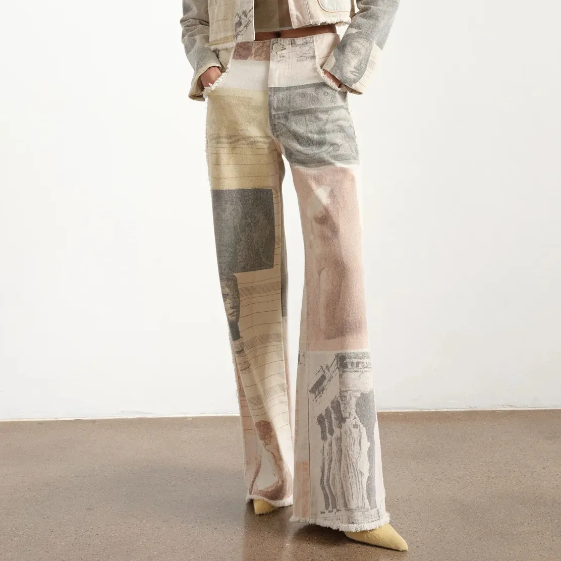 Women Fashion Casual Retro Printed Straight Jeans