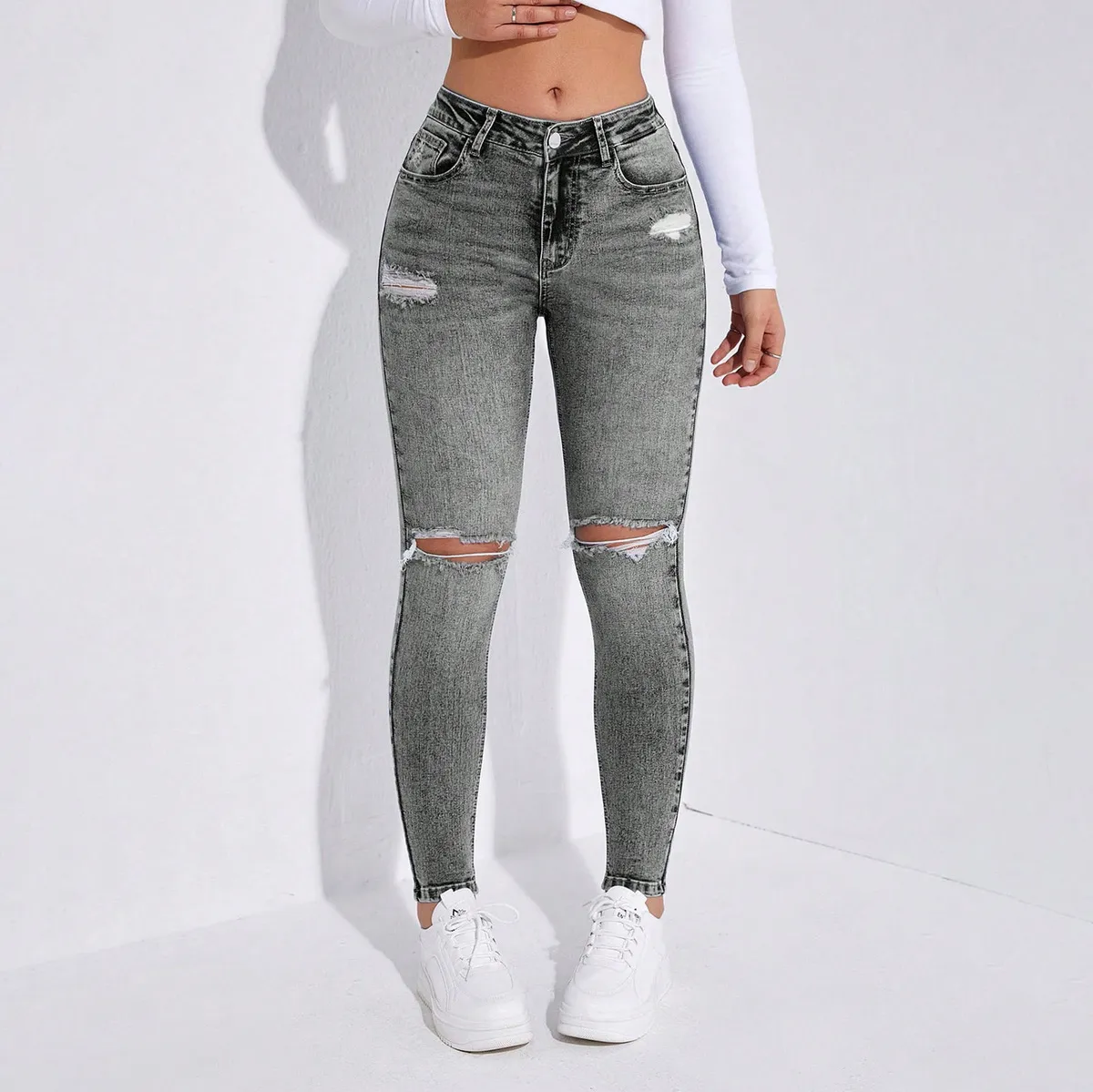 Women Fashion Stretch Ripped Skinny Jeans