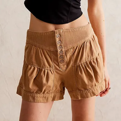 Women Fashion Casual Ruffled Elastomer Pocket Denim Shorts