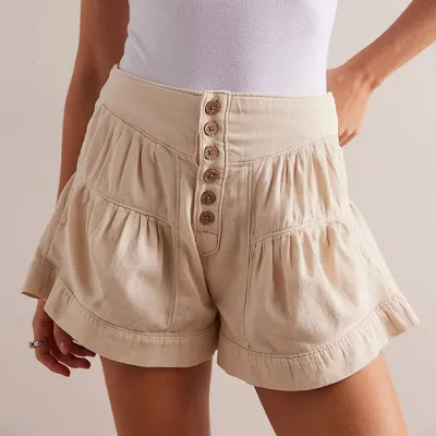 Women Fashion Casual Ruffled Elastomer Pocket Denim Shorts