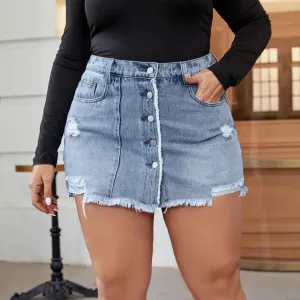 Women Fashion High Waisted Rick Edge Denim Skirt