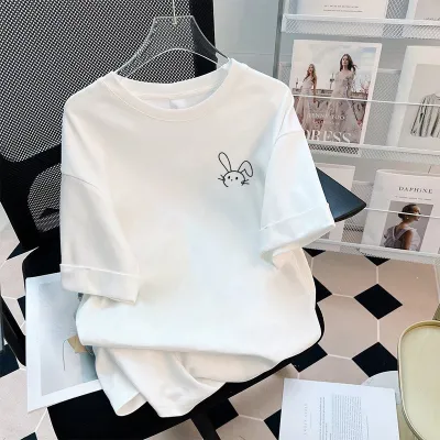 Women Fashion Casual Summer Printed Cotton Round Neck Short Sleeve Loose T-Shirt