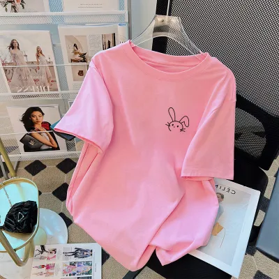 Women Fashion Casual Summer Printed Cotton Round Neck Short Sleeve Loose T-Shirt