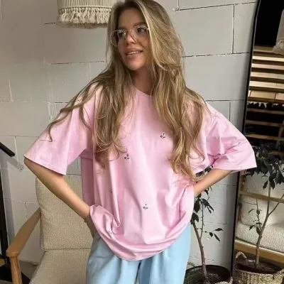 Women Fashion Casual Summer Cotton Printed Short-Sleeve Loose T-Shirt