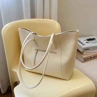 Women Casual Solid Color Large Capacity Tote Bag Shoulder Bag PU