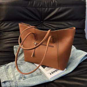 Women Casual Solid Color Large Capacity Tote Bag Shoulder Bag PU