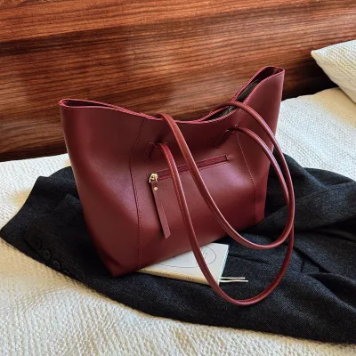Women Casual Solid Color Large Capacity Tote Bag Shoulder Bag PU