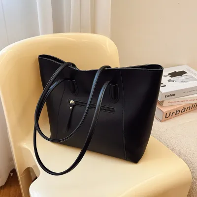 Women Casual Solid Color Large Capacity Tote Bag Shoulder Bag PU