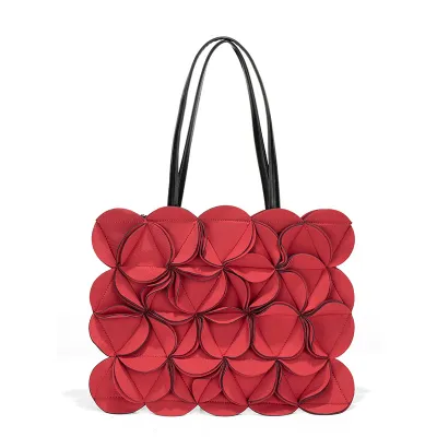 Women Fashion Casual Solid Large Capacity Stitching Three-Dimensional Floral Shoulder Bag Tote