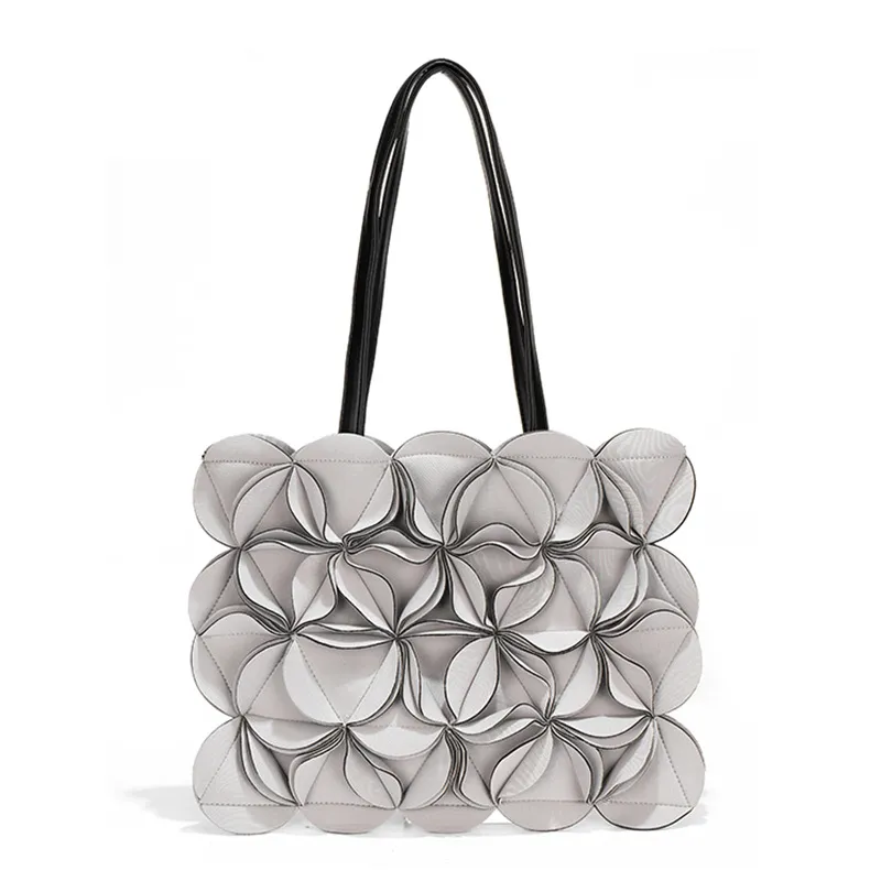 Women Fashion Casual Solid Large Capacity Stitching Three-Dimensional Floral Shoulder Bag Tote