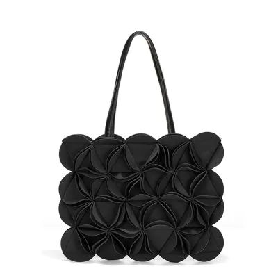 Women Fashion Casual Solid Large Capacity Stitching Three-Dimensional Floral Shoulder Bag Tote