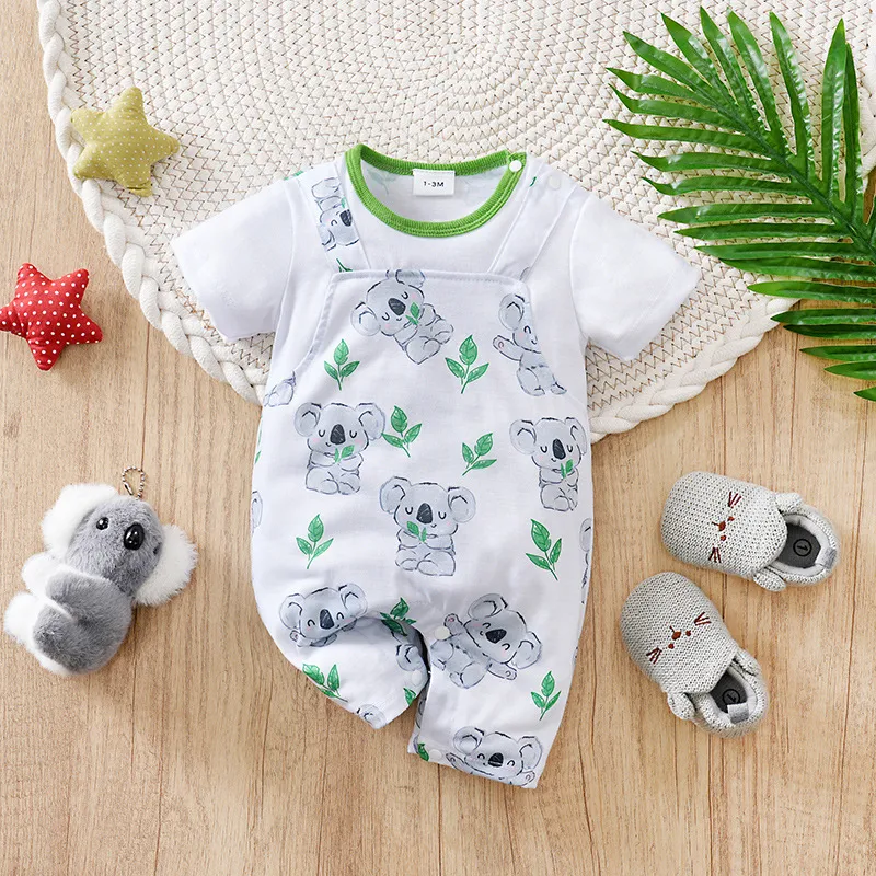 Kids Baby Boys And Girls Summer Thin Cartoon Printed Short Sleeve Cotton Rompers