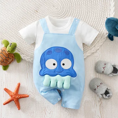 Kids Baby Boys And Girls Summer Thin Cartoon Printed Short Sleeve Cotton Rompers
