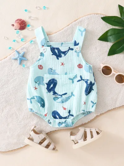 Kids Baby Boys And Girls Fashion Cute Printed Cotton Long Sleeve Rompers Single-Breasted Short Climb Unisex for 0-3T