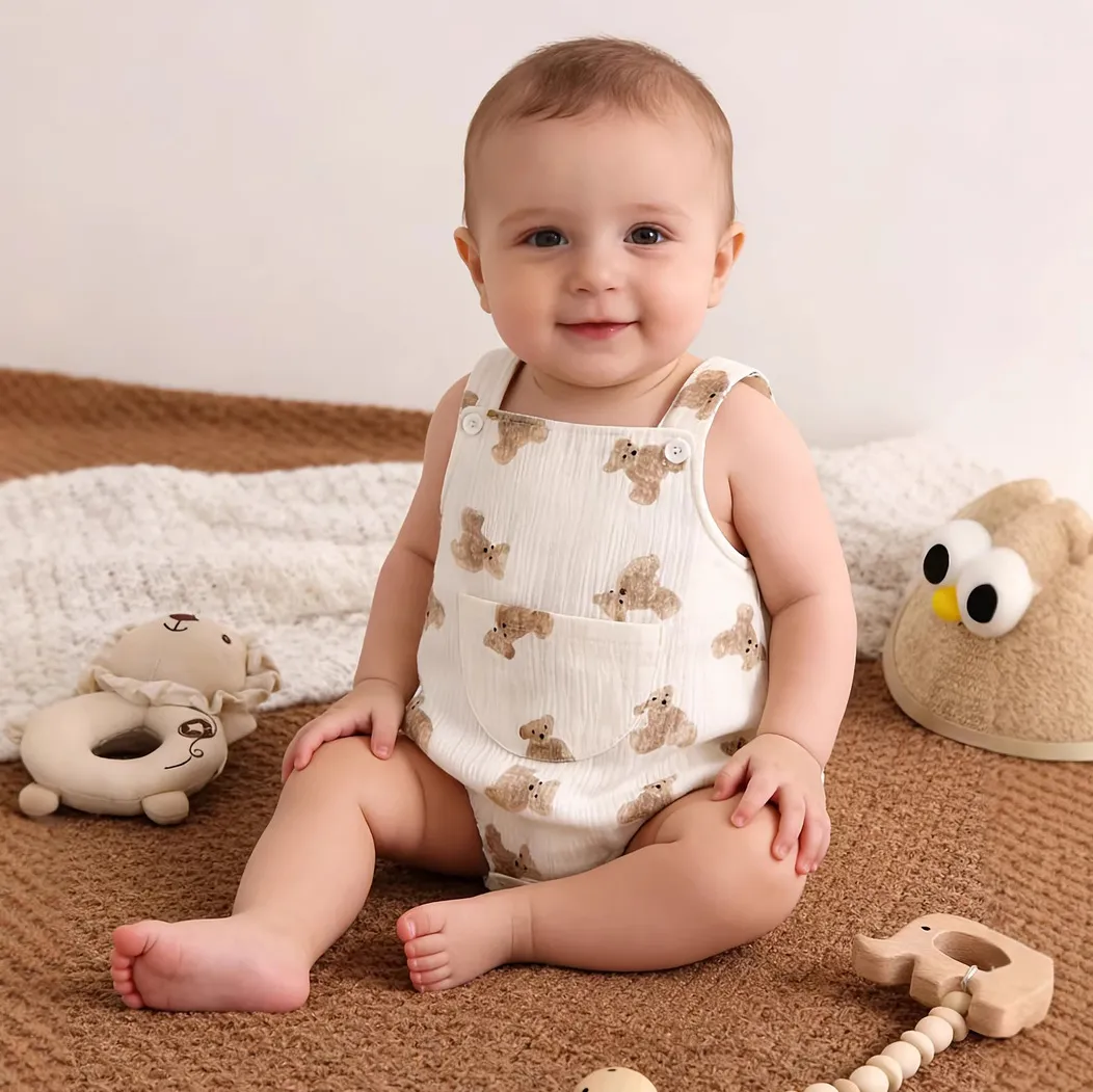 Kids Baby Boys And Girls Fashion Cute Printed Cotton Long Sleeve Rompers Single-Breasted Short Climb Unisex for 0-3T