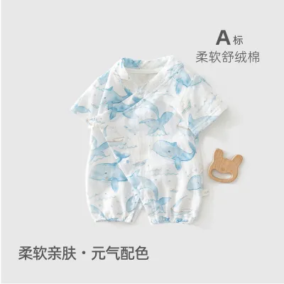 Kids Baby Boys And Girls Fashion Summer Printed Thin Sunscreen Short-Sleeve Romper