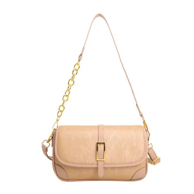Women Fashion Casual Simple Solid Color PU Small Square Shoulder Bag with Flap