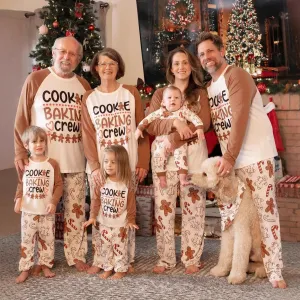 Cartoon Christmas Tree Print Round Neck Long Sleeve Cotton Cvc Leisure Home Parent-Child Pajamas Set