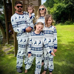 Cartoon Christmas Tree Print Round Neck Long Sleeve Parent-Child Pajama Set